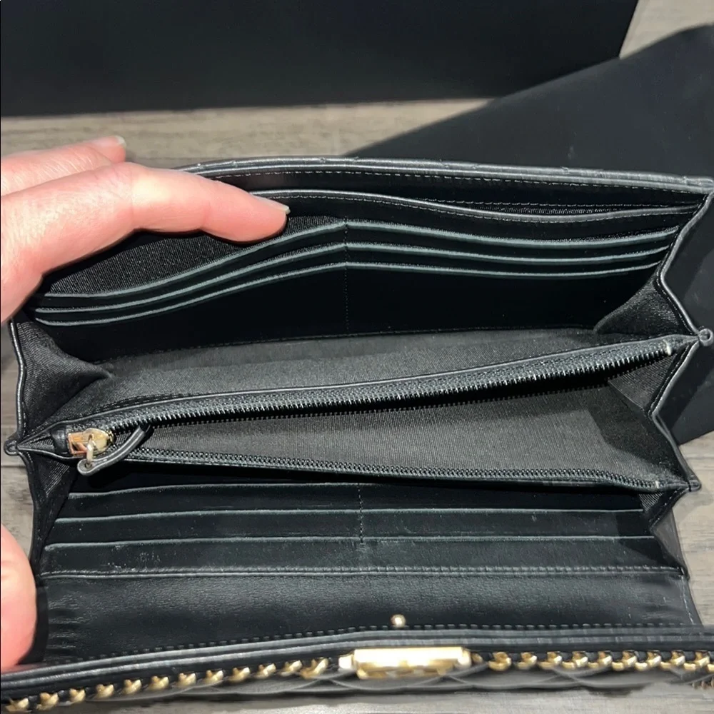 RARE!! Chanel Black and Gold Quilted distressed chain flap wallet